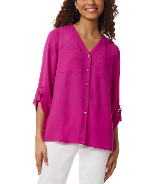 Women's Collarless Rolltab-Sleeve Tunic