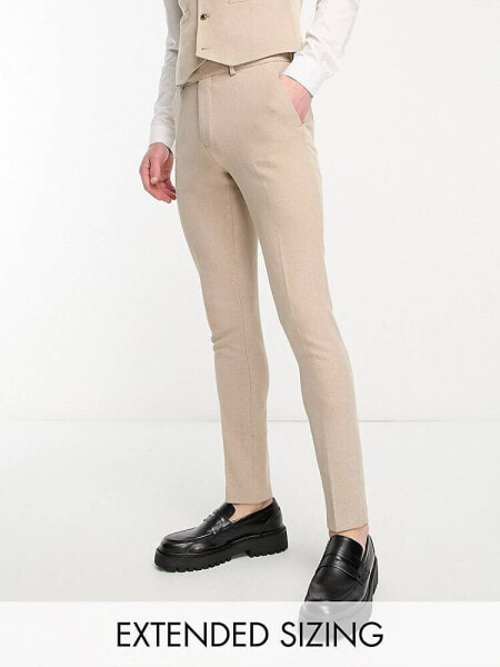 ASOS DESIGN wedding skinny suit trousers in linen mix in micro texture in brown