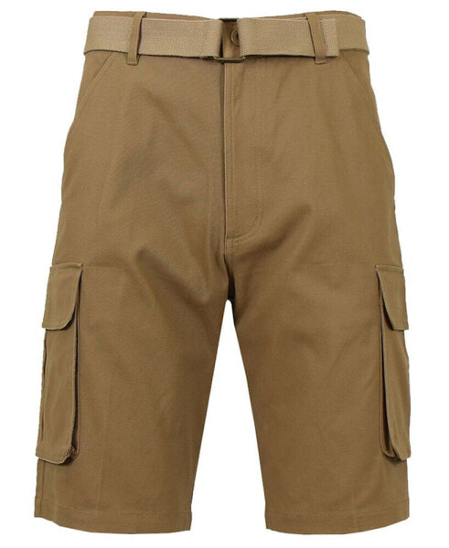 Men's Flat Front Belted Cotton Cargo Shorts