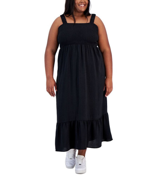 Trendy Plus Size Straight-Neck Smocked Dress