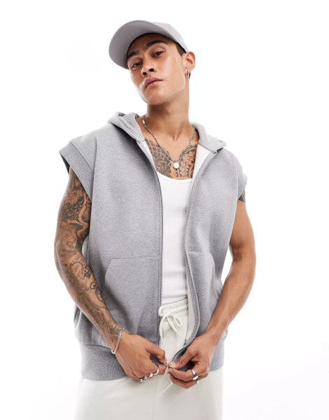 ASOS DESIGN heavyweight oversized sleeveless gillet in grey marl