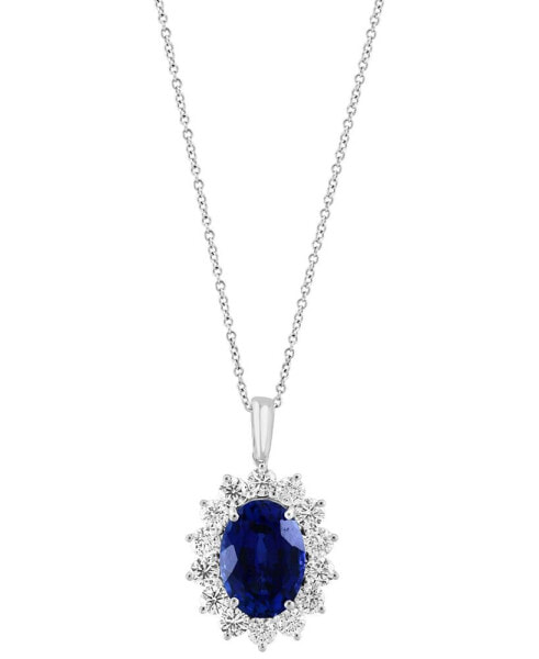 EFFY® Lab Grown Sapphire (6-1/5 ct. t.w.) & Lab Grown Diamond (2-1/20 ct. t.w.) Halo 18" Pendant Necklace in 14k White Gold