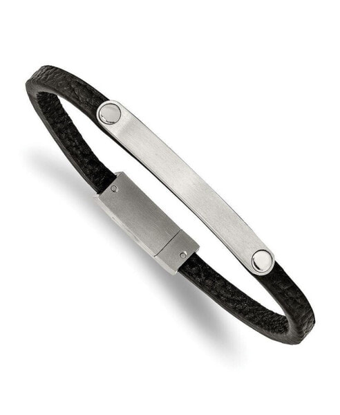 Stainless Steel Brushed Black Leather ID Bracelet