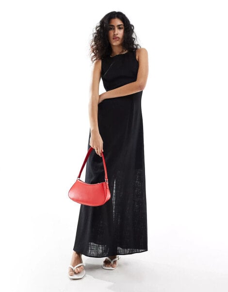 Selected Femme linen mix maxi dress in black