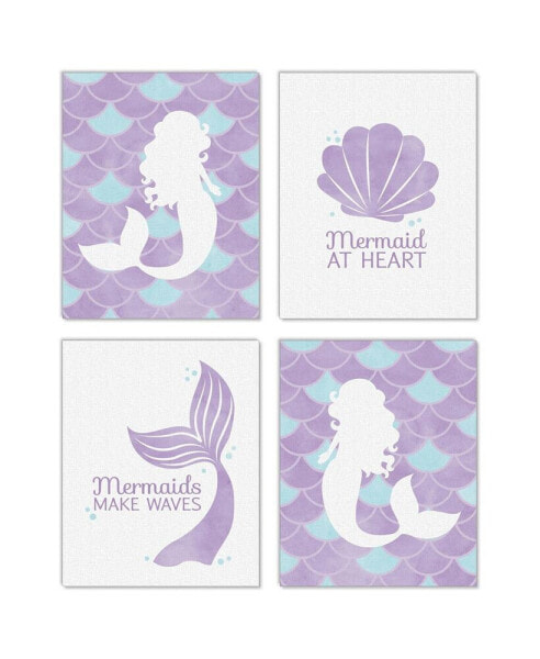 Let's Be Mermaids - Unframed Linen Paper Wall Art - 4 Ct - Artisms - 8 x 10 in