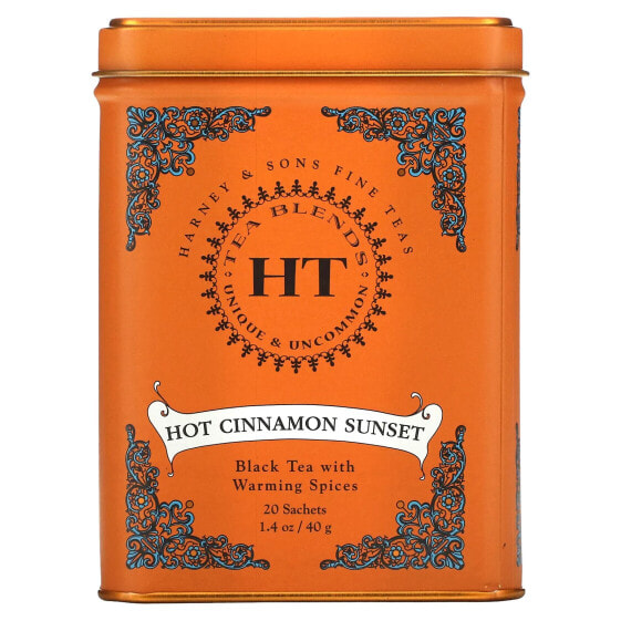 Black Tea With Warming Spices, Hot Cinnamon Sunset, 20 Tea Sachets, 1.4 oz (40 g)