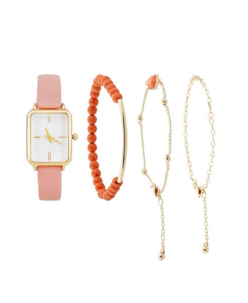 Women's Analog Blush Polyurethane Leather Strap Watch 22mm 4 Pieces Bracelet Gift Set