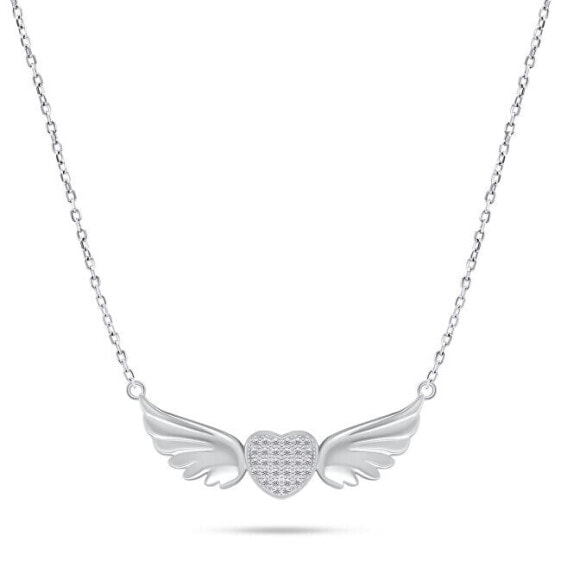 Romantic silver heart necklace with wings NCL85W