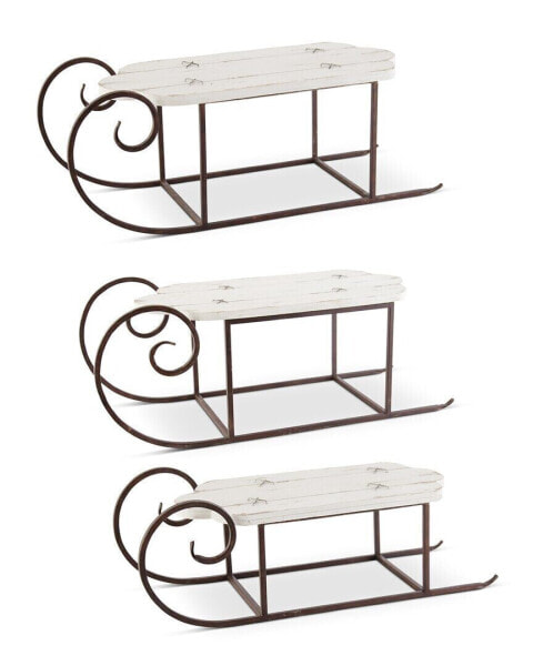 K&K Interiors Set Of 3 Wood Whitewash Sleigh