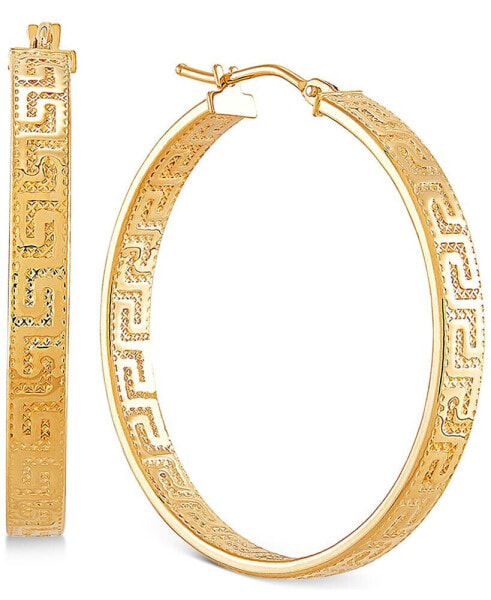 Medium Greek Key Hoop Earrings in 14k Gold, 30mm