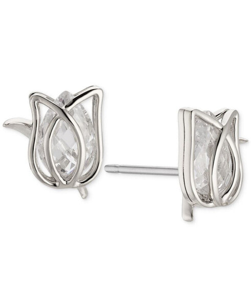 Rhodium-Plated Cubic Zirconia Tulip Stud Earrings, Created for Macy's