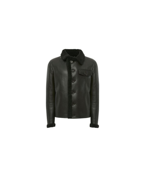 Men's Fashion Leather Jacket Wool, Black