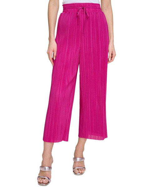 Women's High-Rise Cropped Wide-Leg Plissé Pants