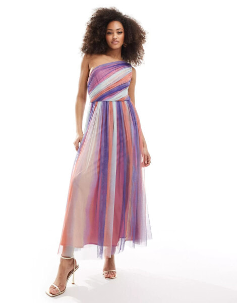 Anaya – Midaxi-Kleid aus mehrfarbigem Tüll mit One-Shoulder-Träger und Schlitz