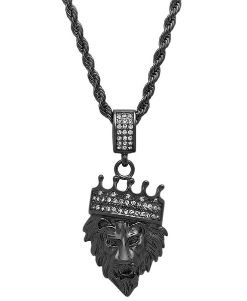 Men's Stainless Steel Simulated Diamond Crowned Lion's Head 30" Pendant Necklace