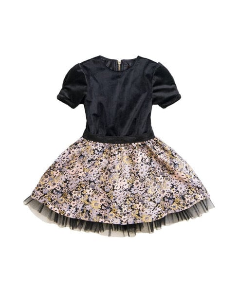 Платье для малышей IMOGA Collection NORMA FW23 BOUQUET VELVET, NOVELTY JACQUARD, PLEATED DRESS