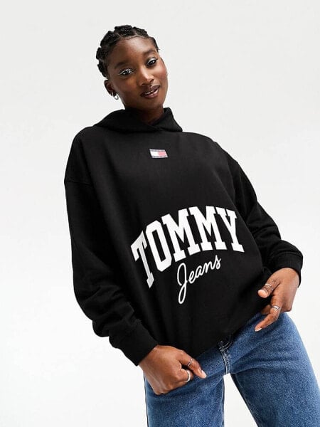 Tommy Jeans oversized new varsity hoodie in black