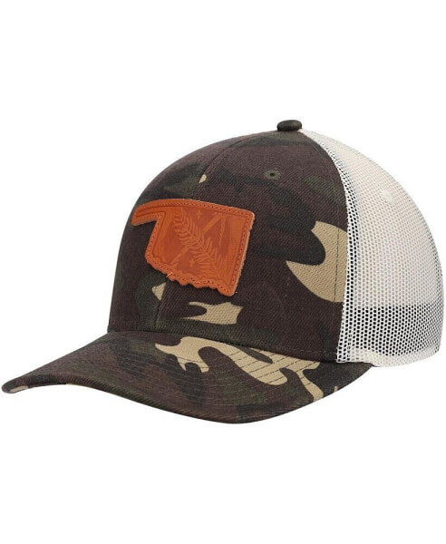 Men's Camo Oklahoma Icon Woodland State Patch Trucker Snapback Hat
