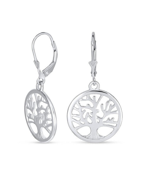 Oval Round Disc Natures Loving Family Wishing Tree of Life Dangle Stud Earrings For Women Sterling Silver Lever back