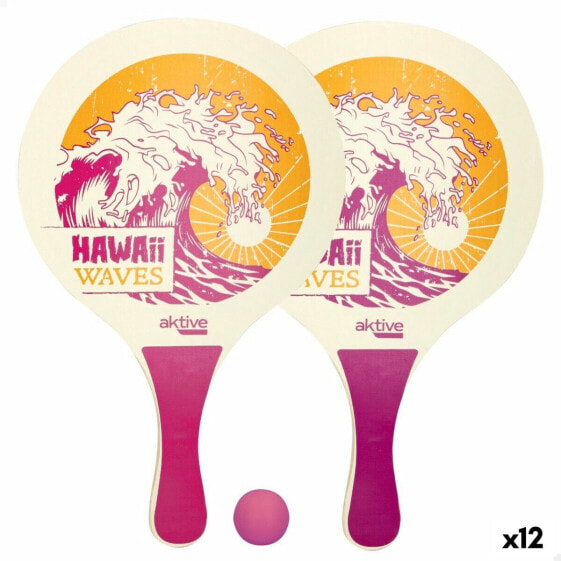 Пляжные лопатки с мячом Aktive Hawai Деревянный 23,5 x 38 x 0,8 cm (12 штук)