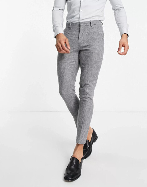 ASOS DESIGN – Elegante Hose aus Wollmix mit superengem Schnitt und kleinem Hahnentrittmuster