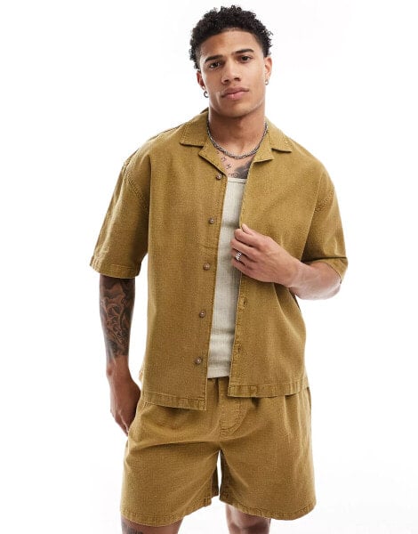 Pull&Bear woven co-ord shirt in khaki