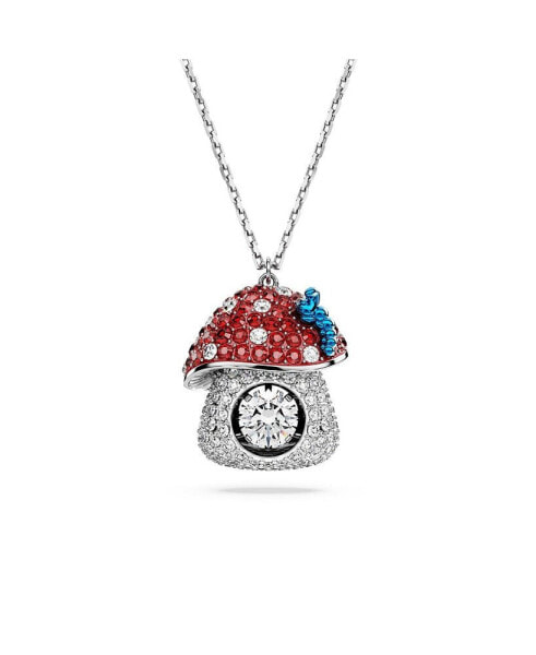 Swarovski mushroom, Red, Rhodium Plated Alice In Wonderland Pendant Necklace