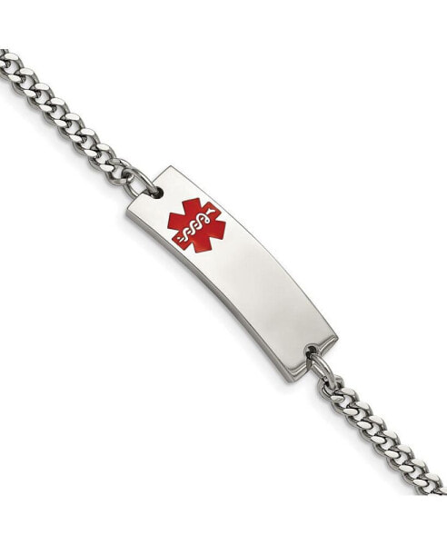 Stainless Steel Red Enamel Medical ID 8.5" Chain Bracelet