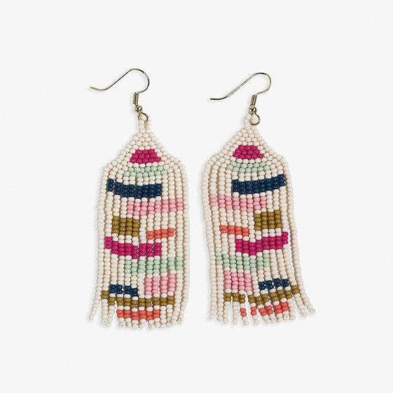 rainbow color blocks fringe earring 3.25"