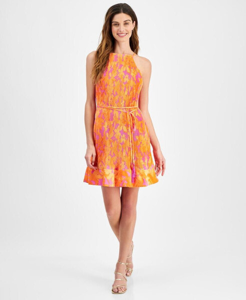 Платье Taylor с принтом цветовой миниатюр и складками А-силуэта