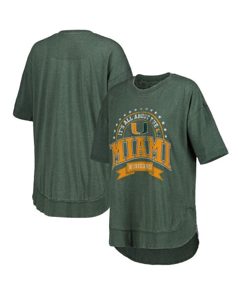 Women's Heather Green Miami Hurricanes Vintage-Like Wash Poncho Captain T-shirt