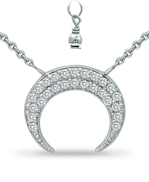 Cubic Zirconia Crescent Moon Pendant Necklace in Sterling Silver, 16" + 2" extender, Created for Macy's