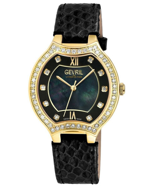 Women's Lugano Swiss Quartz Black Leather Watch 35mm