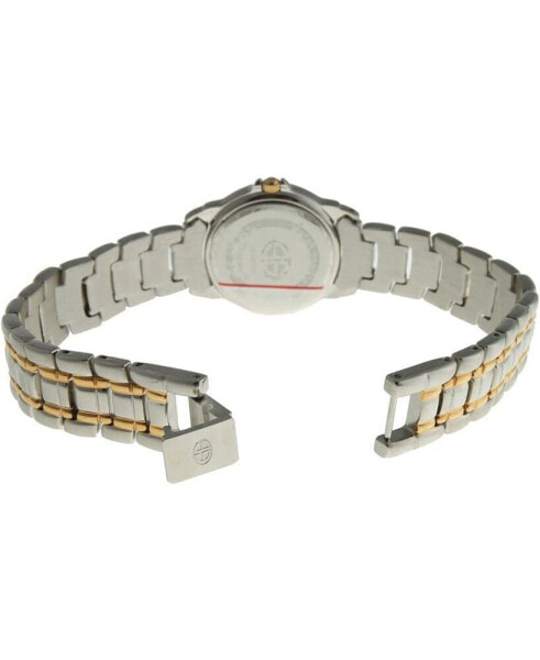 Women's Two-Tone Bracelet Dress Watch with Gold Plated Bezel and Black Dial