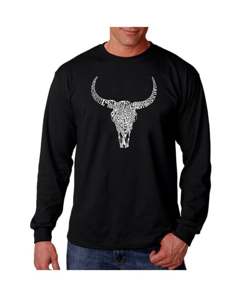 Men's Word Art Long Sleeve T-Shirt - Texas Skull