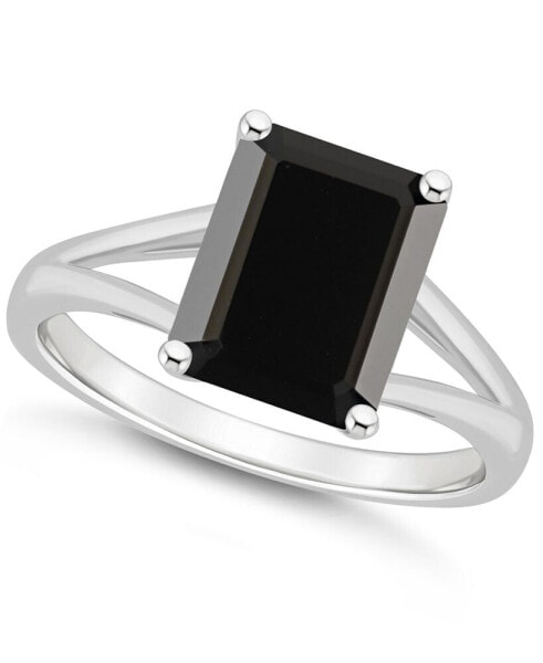 Onyx Emerald-Cut Split Shank Polished Statement Ring in Sterling Silver