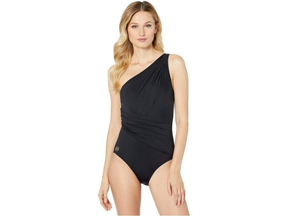 MICHAEL Michael Kors 266687 Women One Shoulder Shirred One-Piece Swimsuit Size 8