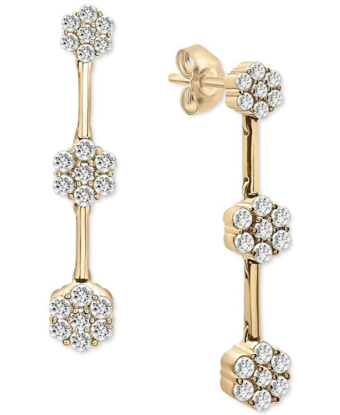 Diamond Triple Flower Cluster Drop Earrings (1-1/2 ct. t.w.) in 14k Gold, Created for Macy's