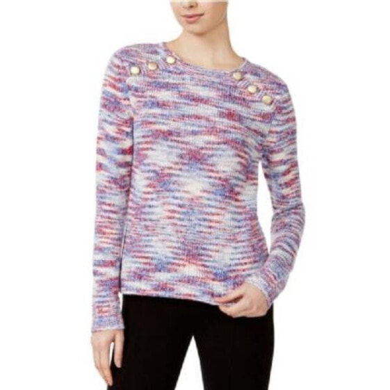 Kensie Women's Space Dyed Knit Crew Neck Sweater Pink Blue Multi M