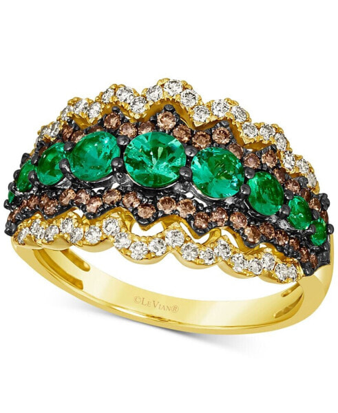 Costa Smeralda Emeralds (3/4 ct. t.w.) & Diamond (5/8 ct. t.w.) Scalloped Edge Ring in 14k Gold