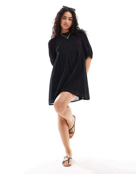 Wednesday's Girl dobby mini smock dress in black