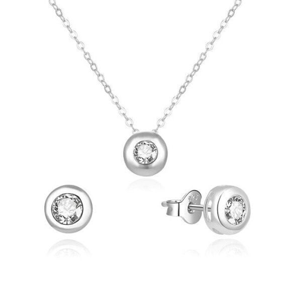 Gentle silver jewelry set with zircons AGSET191R (necklace, earrings)