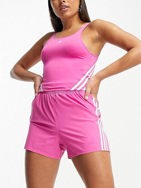 adidas Training Train Icons 3 stripe shorts in pink