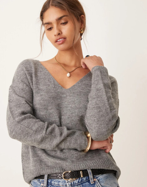 JDY v-neck jumper in dark grey