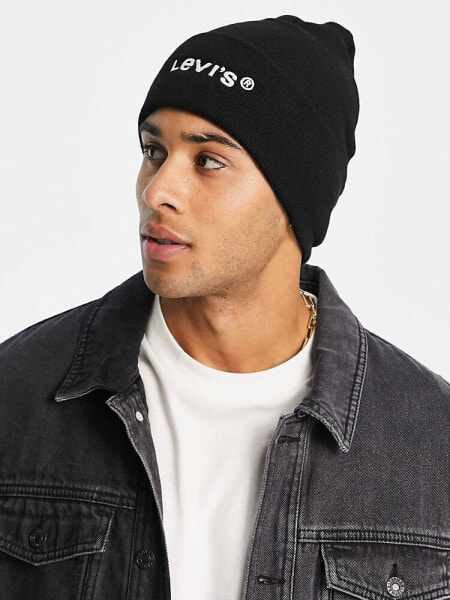 Levi's woodmark beanie with modern vintage logo in black