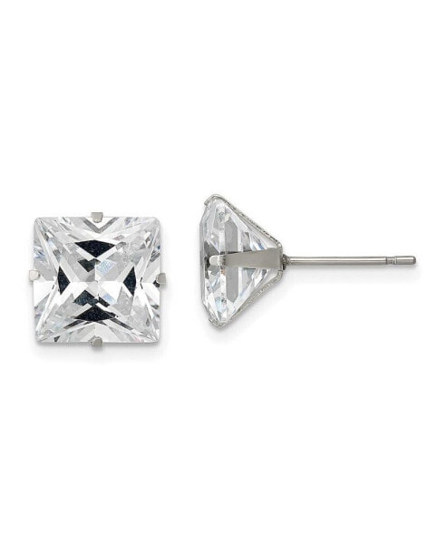 Stainless Steel Polished Square CZ Stud Earrings