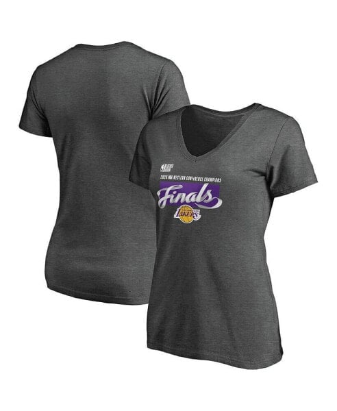 Women's Heather Charcoal Los Angeles Lakers 2020 Western Conference Champions Locker Room Plus Size V-Neck T-Shirt