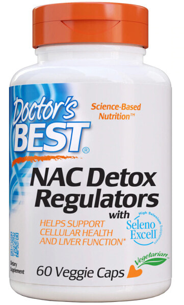 Doctor's Best NAC Detox Regulators Регуляторы детоксикации с N-ацетлицистеином, селеном и молибденом 60 растительных капсул