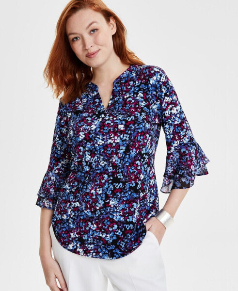 Petite Printed 3/4-Sleeve Blouse