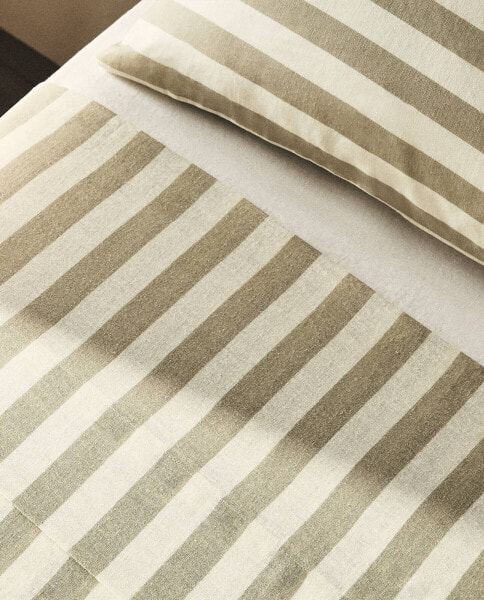 Striped cotton linen flat sheet